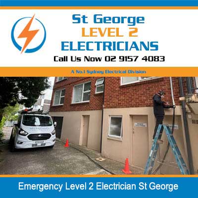 Emergency level 2 electrician providing urgent electrical repair services outside an apartment building in St George