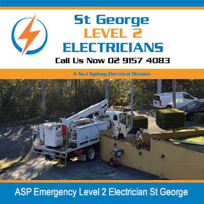 ASP Emergency level 2 electrician working with a boom truck on a power connection point in St George